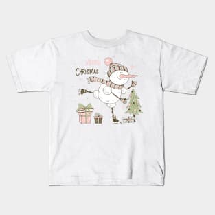 Merry Christmas And Happy New Year Snowman Christmas Tree Perfect Gift for Christmas Day Kids T-Shirt